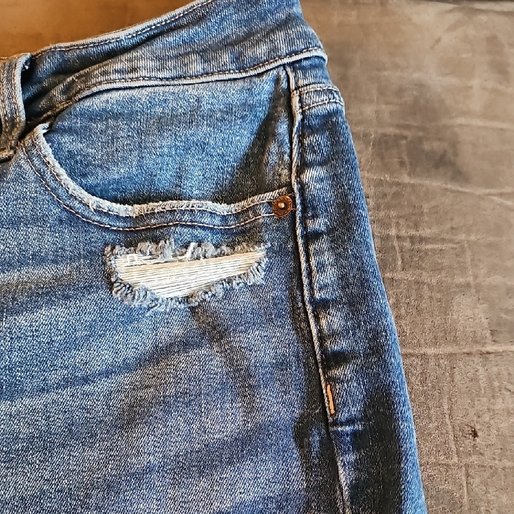 Maurices Distressed Blue Rolled-Hem Jean Shorts - Picture 2 of 4